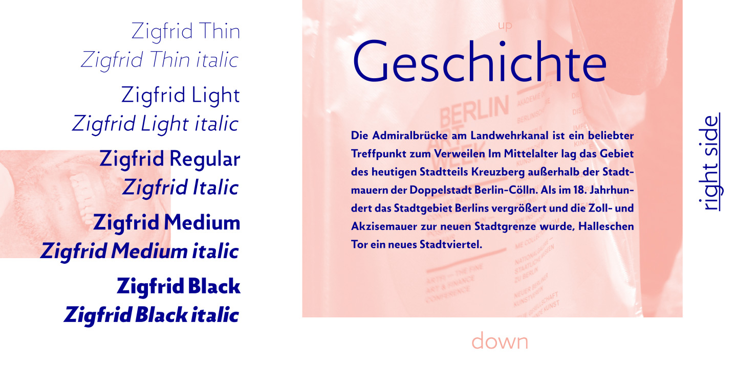 Ejemplo de fuente Zigfrid Light italic